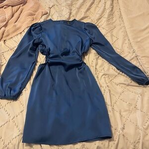 SHEIN Blue Asymmetrical Bishop Sleeve Cocktail Dress